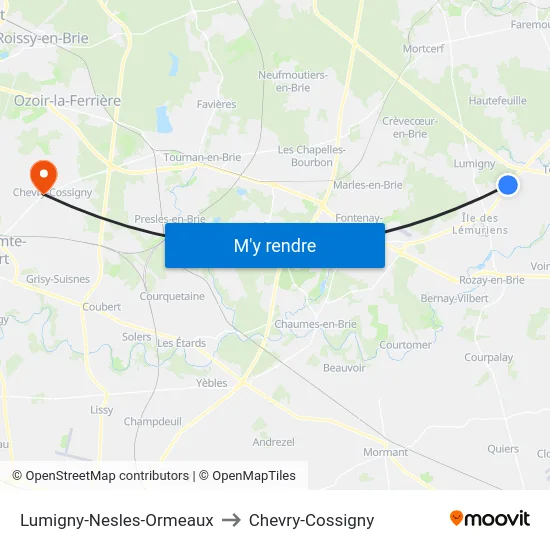 Lumigny-Nesles-Ormeaux to Chevry-Cossigny map