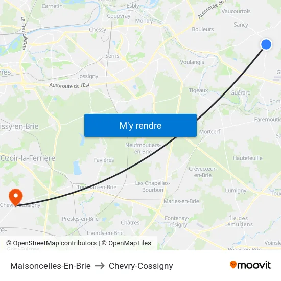 Maisoncelles-En-Brie to Chevry-Cossigny map