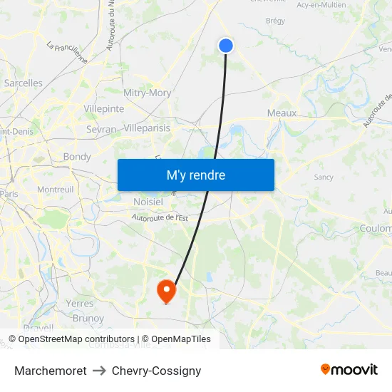 Marchemoret to Chevry-Cossigny map