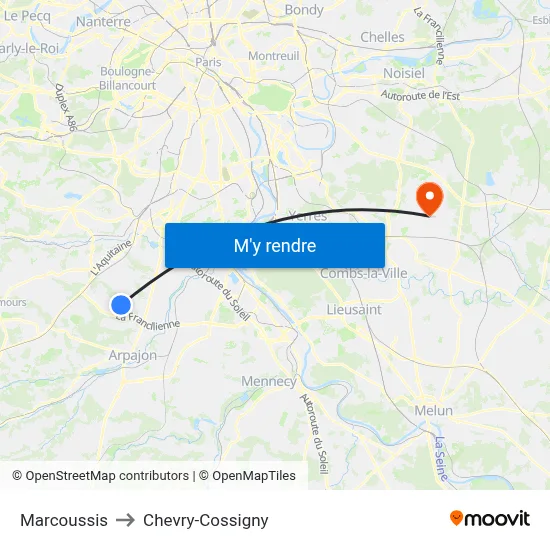 Marcoussis to Chevry-Cossigny map