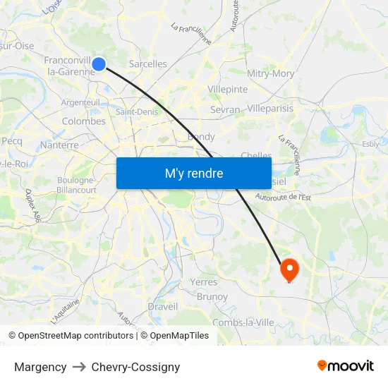 Margency to Chevry-Cossigny map