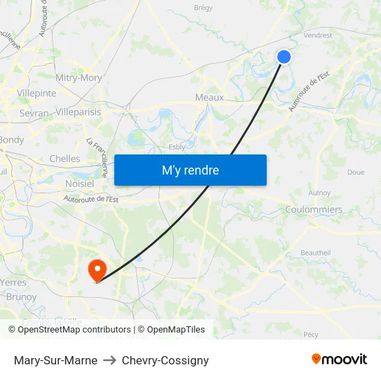 Mary-Sur-Marne to Chevry-Cossigny map