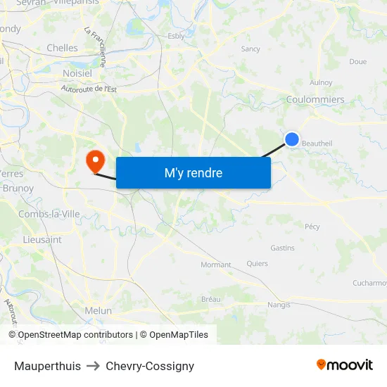 Mauperthuis to Chevry-Cossigny map