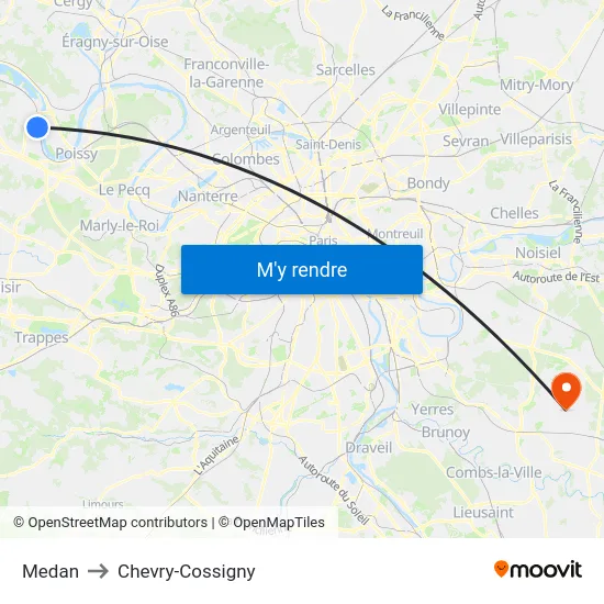 Medan to Chevry-Cossigny map