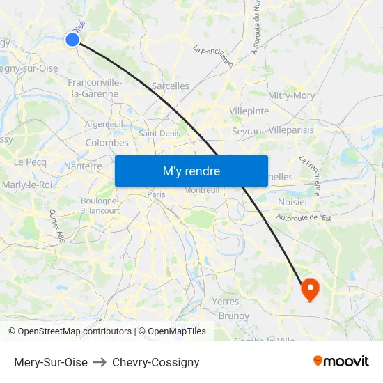 Mery-Sur-Oise to Chevry-Cossigny map