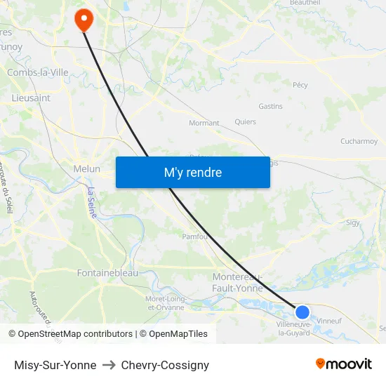 Misy-Sur-Yonne to Chevry-Cossigny map