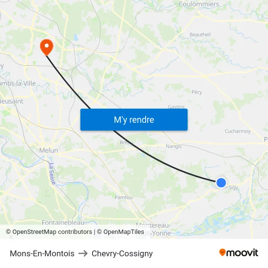 Mons-En-Montois to Chevry-Cossigny map