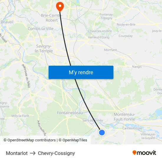 Montarlot to Chevry-Cossigny map