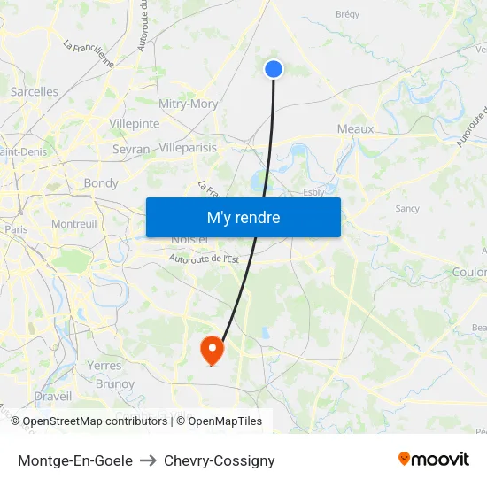 Montge-En-Goele to Chevry-Cossigny map