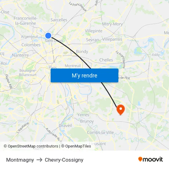 Montmagny to Chevry-Cossigny map