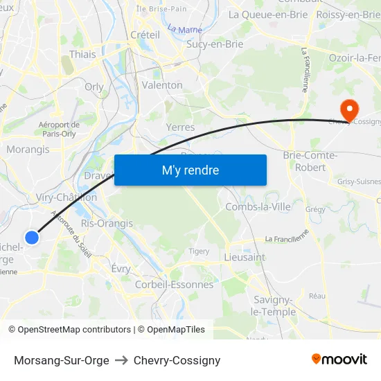 Morsang-Sur-Orge to Chevry-Cossigny map