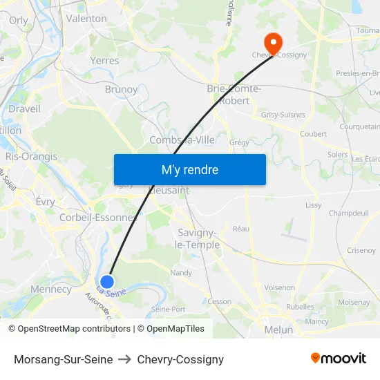 Morsang-Sur-Seine to Chevry-Cossigny map