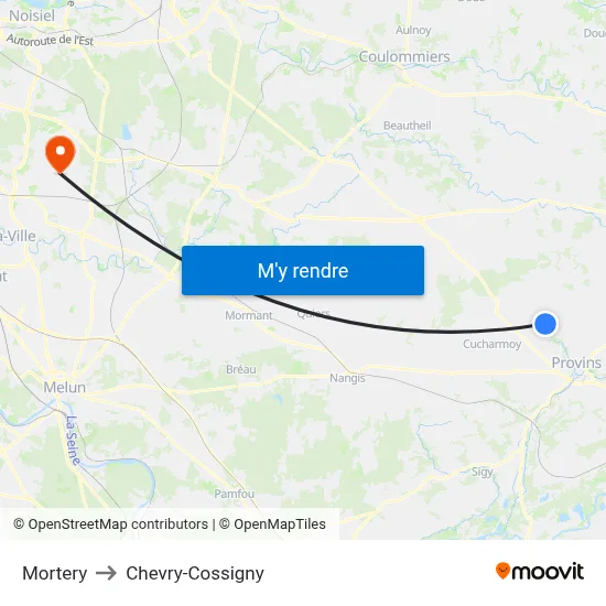 Mortery to Chevry-Cossigny map