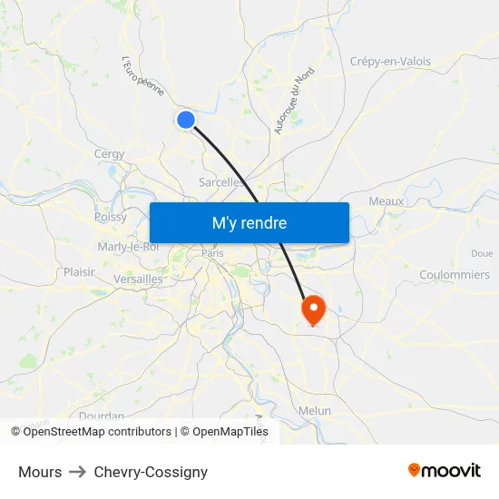 Mours to Chevry-Cossigny map