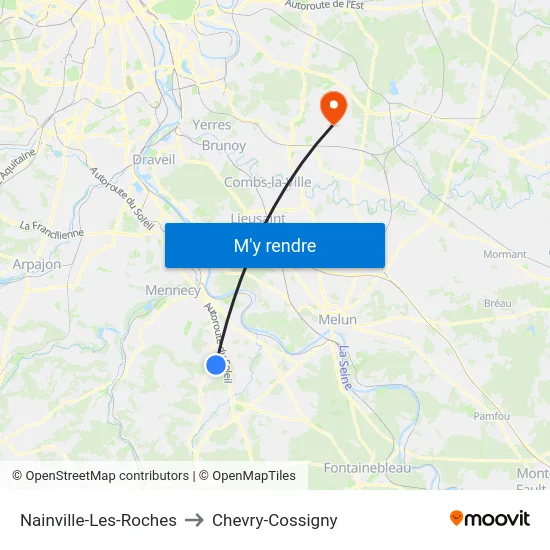 Nainville-Les-Roches to Chevry-Cossigny map