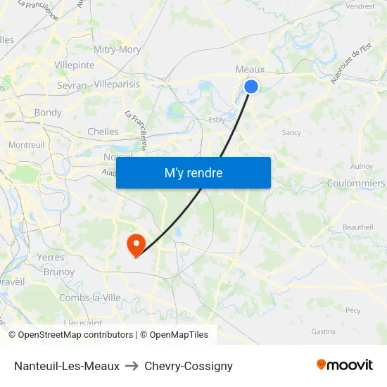 Nanteuil-Les-Meaux to Chevry-Cossigny map