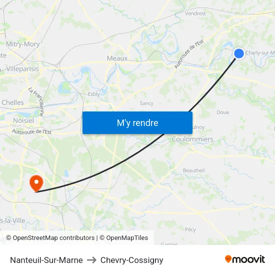 Nanteuil-Sur-Marne to Chevry-Cossigny map
