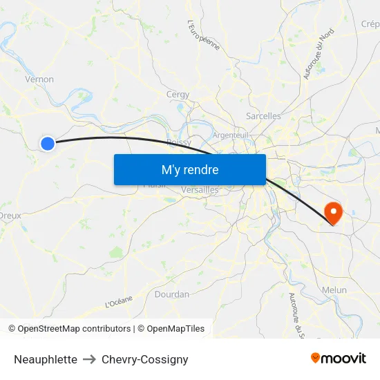 Neauphlette to Chevry-Cossigny map
