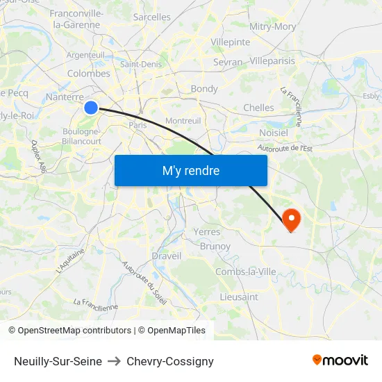 Neuilly-Sur-Seine to Chevry-Cossigny map