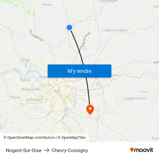 Nogent-Sur-Oise to Chevry-Cossigny map