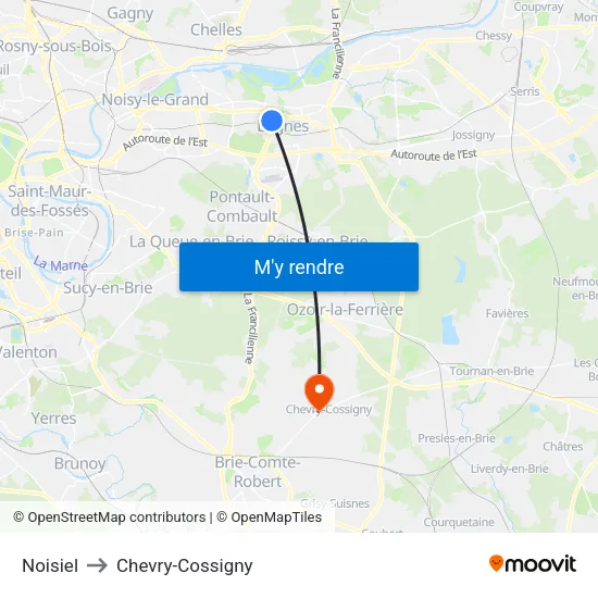 Noisiel to Chevry-Cossigny map