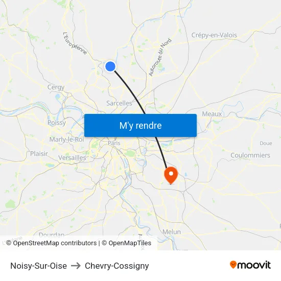 Noisy-Sur-Oise to Chevry-Cossigny map