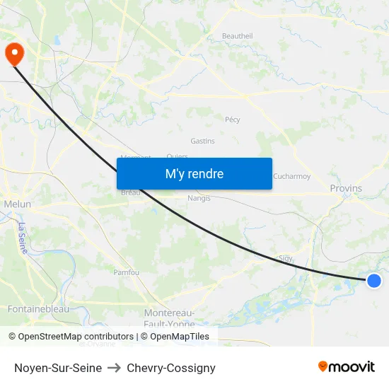 Noyen-Sur-Seine to Chevry-Cossigny map