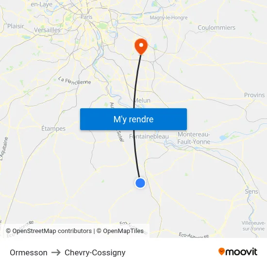 Ormesson to Chevry-Cossigny map