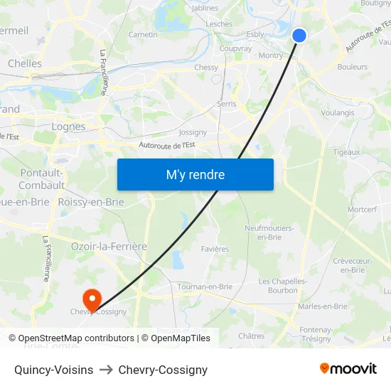 Quincy-Voisins to Chevry-Cossigny map