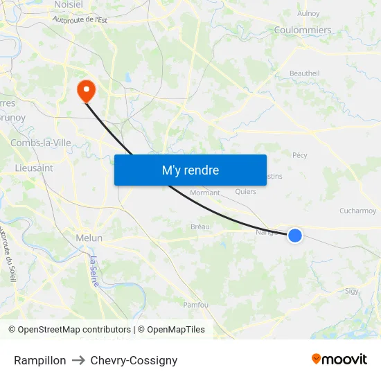 Rampillon to Chevry-Cossigny map