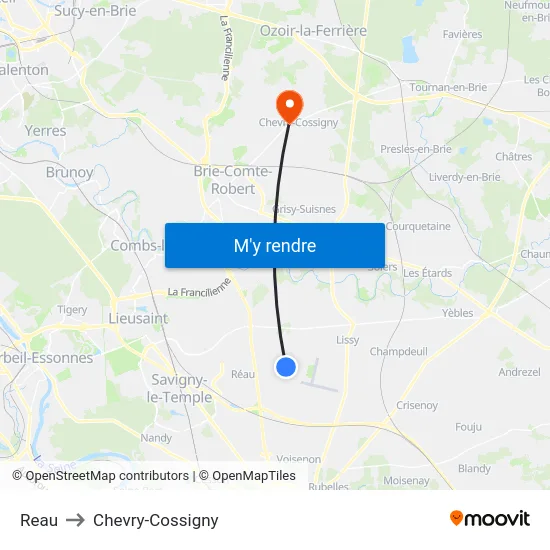 Reau to Chevry-Cossigny map