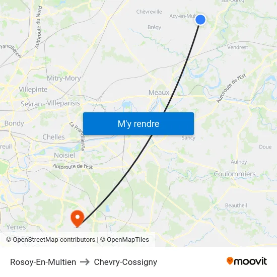 Rosoy-En-Multien to Chevry-Cossigny map