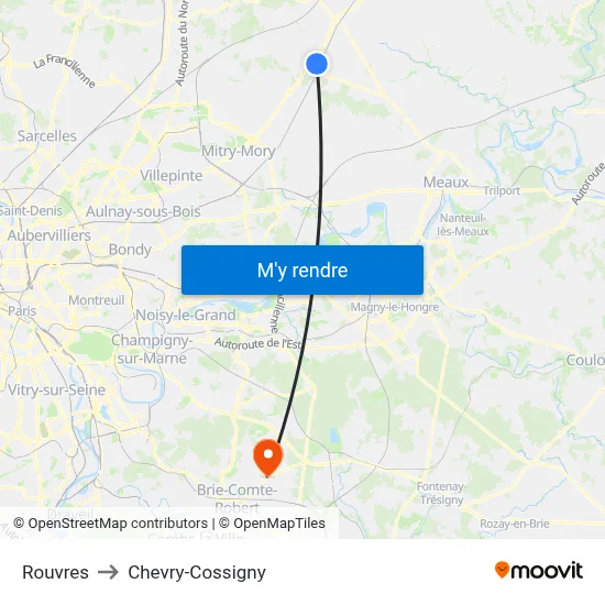 Rouvres to Chevry-Cossigny map