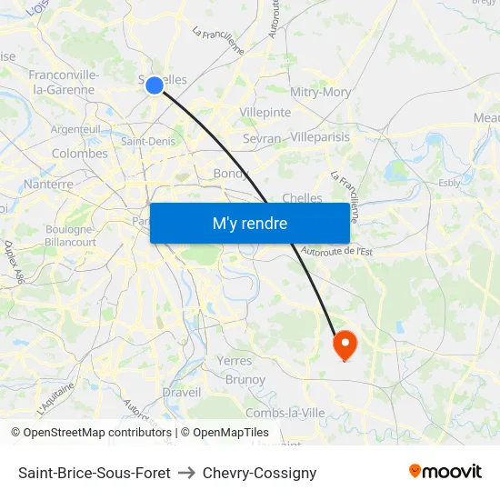 Saint-Brice-Sous-Foret to Chevry-Cossigny map