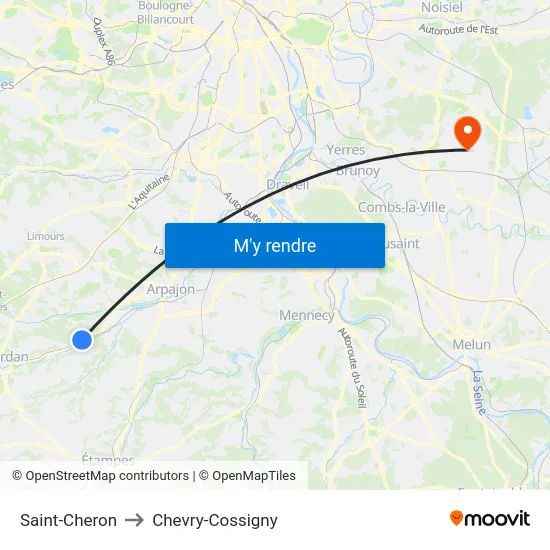 Saint-Cheron to Chevry-Cossigny map