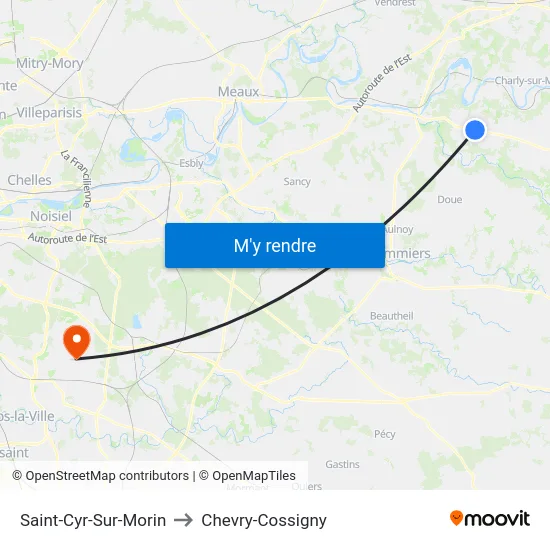 Saint-Cyr-Sur-Morin to Chevry-Cossigny map