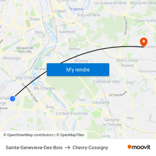 Sainte-Genevieve-Des-Bois to Chevry-Cossigny map