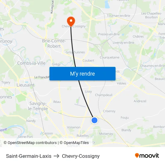 Saint-Germain-Laxis to Chevry-Cossigny map