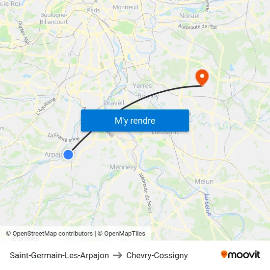 Saint-Germain-Les-Arpajon to Chevry-Cossigny map