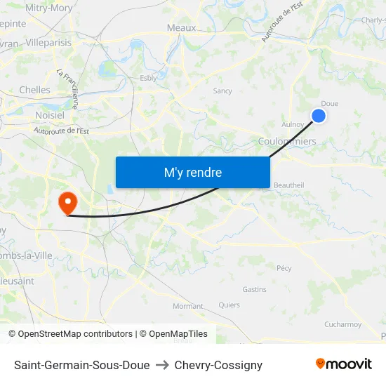 Saint-Germain-Sous-Doue to Chevry-Cossigny map