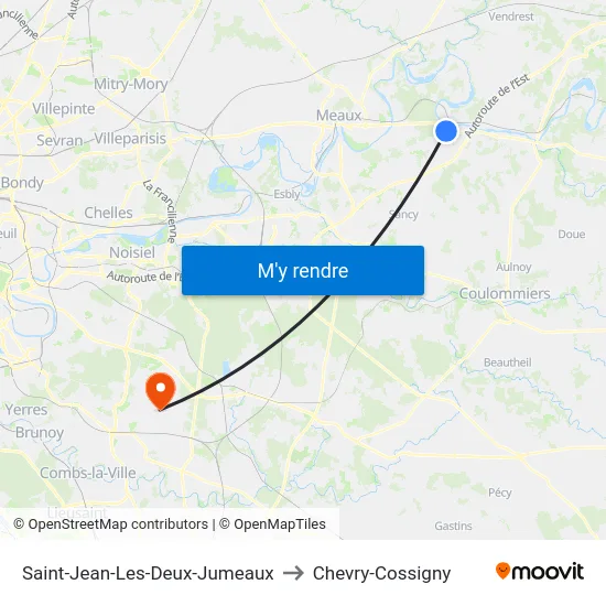 Saint-Jean-Les-Deux-Jumeaux to Chevry-Cossigny map