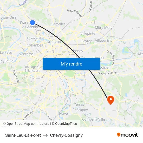 Saint-Leu-La-Foret to Chevry-Cossigny map
