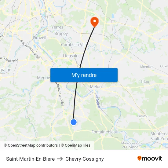 Saint-Martin-En-Biere to Chevry-Cossigny map