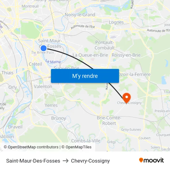 Saint-Maur-Des-Fosses to Chevry-Cossigny map