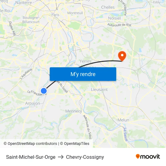 Saint-Michel-Sur-Orge to Chevry-Cossigny map