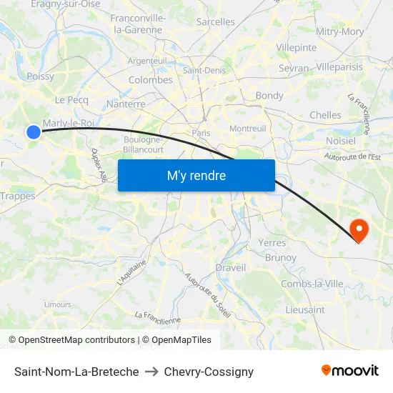 Saint-Nom-La-Breteche to Chevry-Cossigny map
