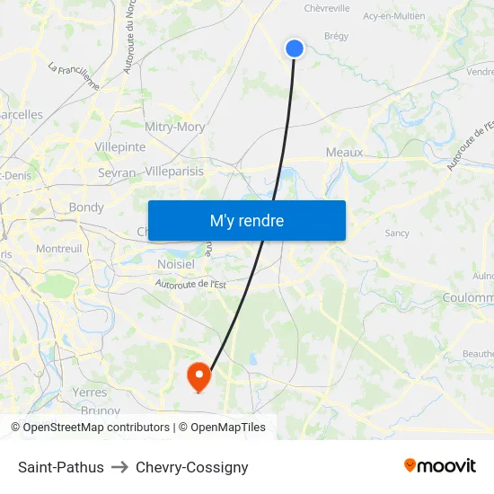 Saint-Pathus to Chevry-Cossigny map