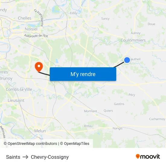 Saints to Chevry-Cossigny map