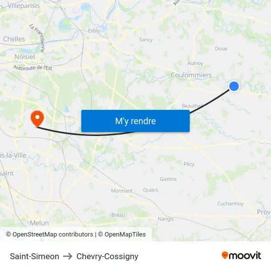 Saint-Simeon to Chevry-Cossigny map