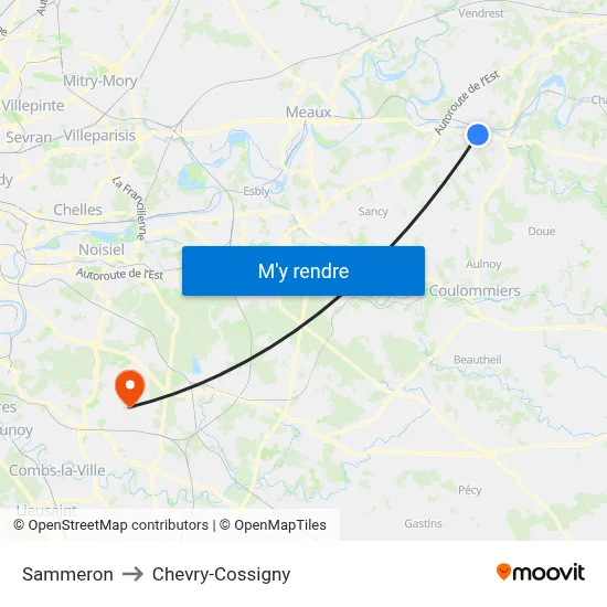 Sammeron to Chevry-Cossigny map